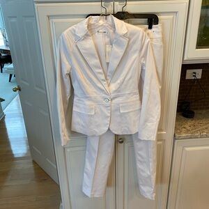 New York & Company Classic White Blazer, Pant, and Midi skirt.
